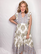 Robe longue à imprimé floral avec manches volantées pour femme