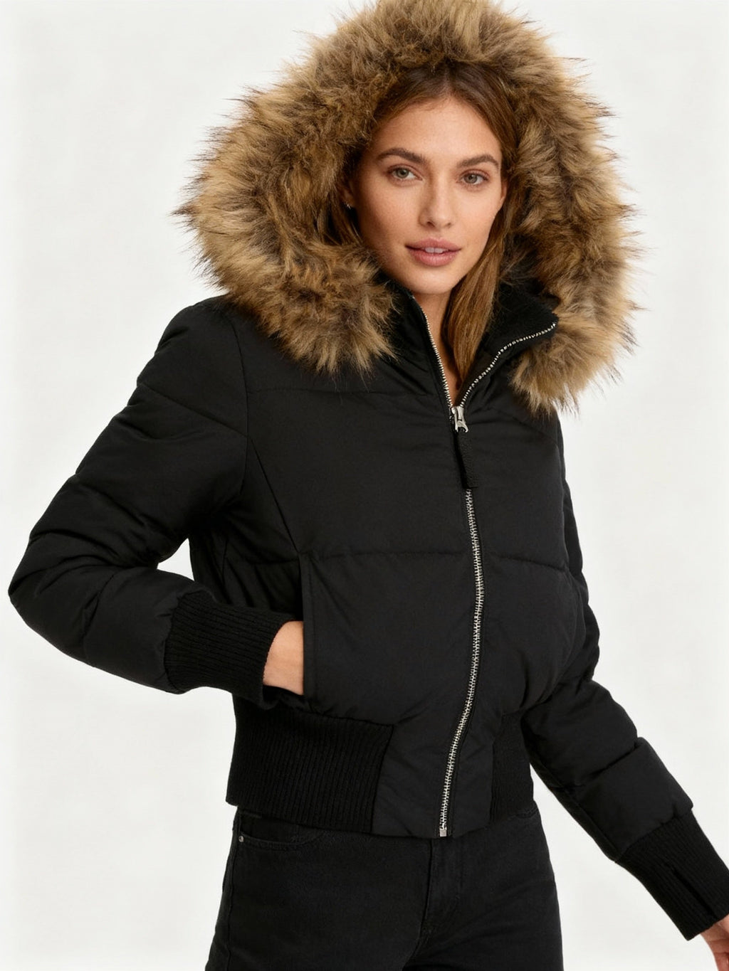 Veste d'hiver matelassée légère avec capuche amovible