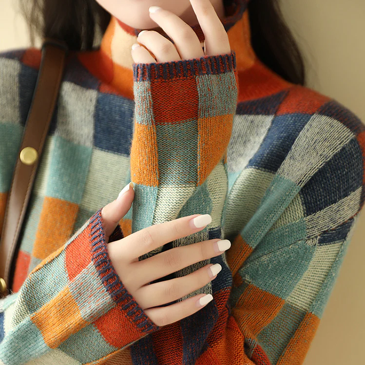 Pull confortable à carreaux colorés pour un style quotidien