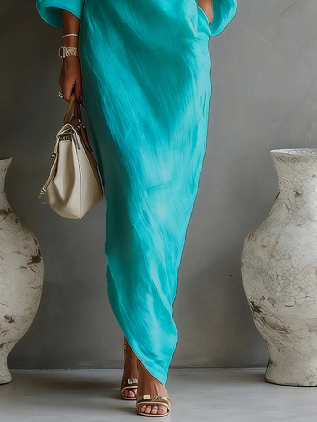 Robe Maxi en Lin à Manches Bouffantes pour Femme