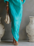 Robe Maxi en Lin à Manches Bouffantes pour Femme
