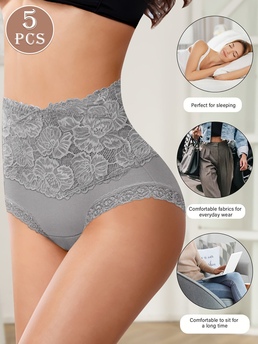 Culottes en coton taille haute avec bordure en dentelle lot de 5