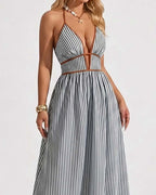 Robe maxi rayée femme avec silhouette longue et légère