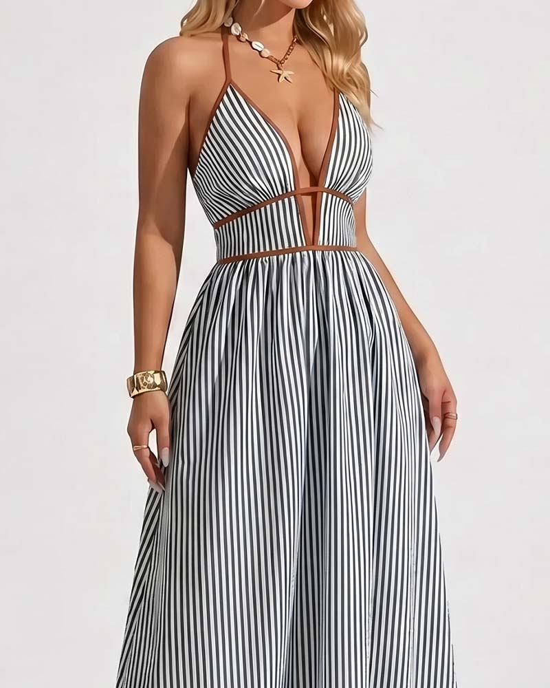 Robe maxi rayée femme avec silhouette longue et légère
