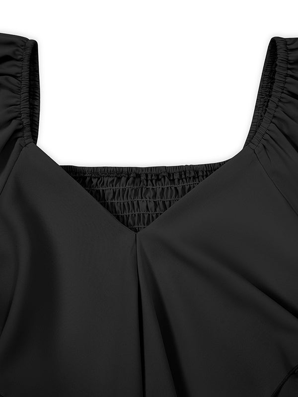 Robe courte à volants séduisante avec taille nouée et manches évasées