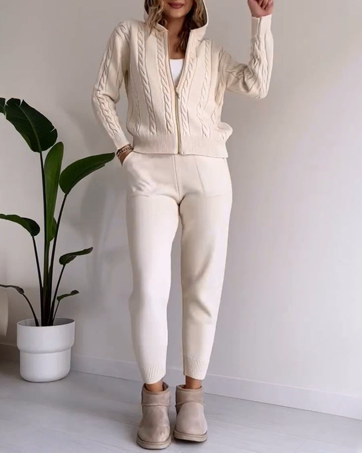 Ensemble cardigan pull torsadé jacquard décontracté