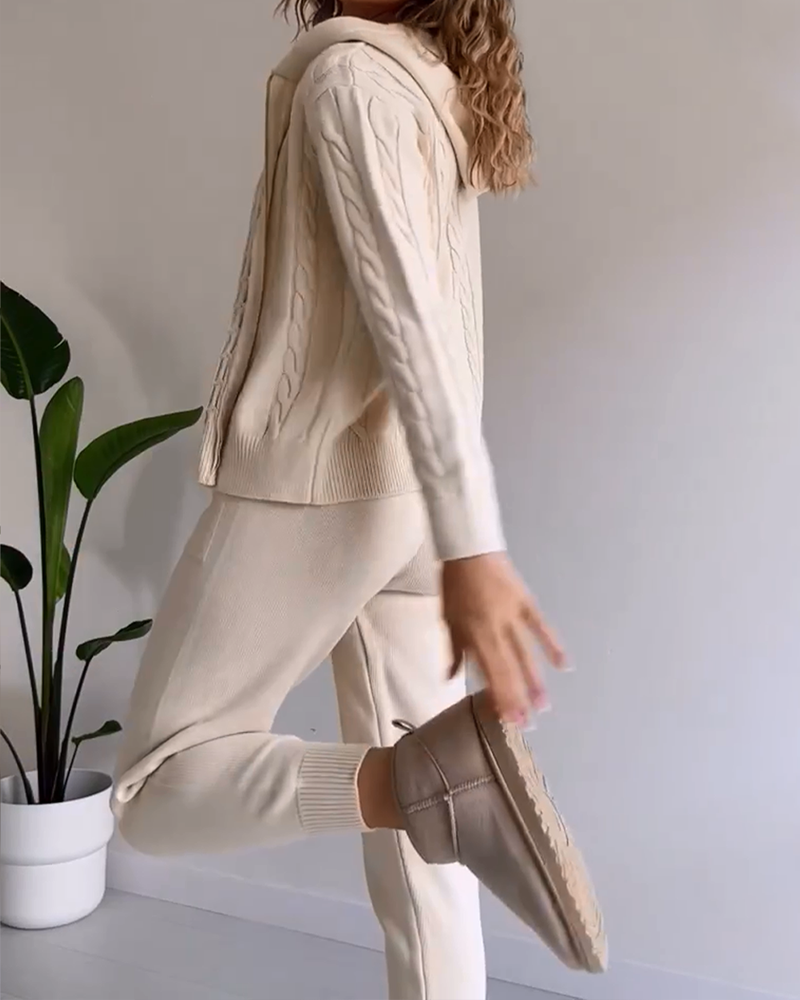 Ensemble cardigan pull torsadé jacquard décontracté