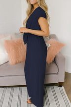 Combinaison Femme Dos Nu Col V Profond avec Jambes Amples et Poches