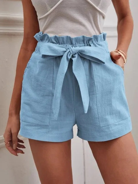 Shorts taille haute avec ceinture à nouer pour femmes