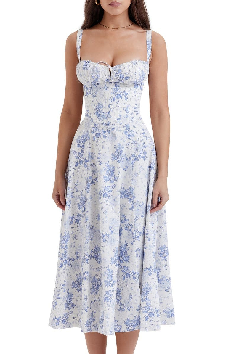 Robe moulante bustier à fleurs et taille découverte