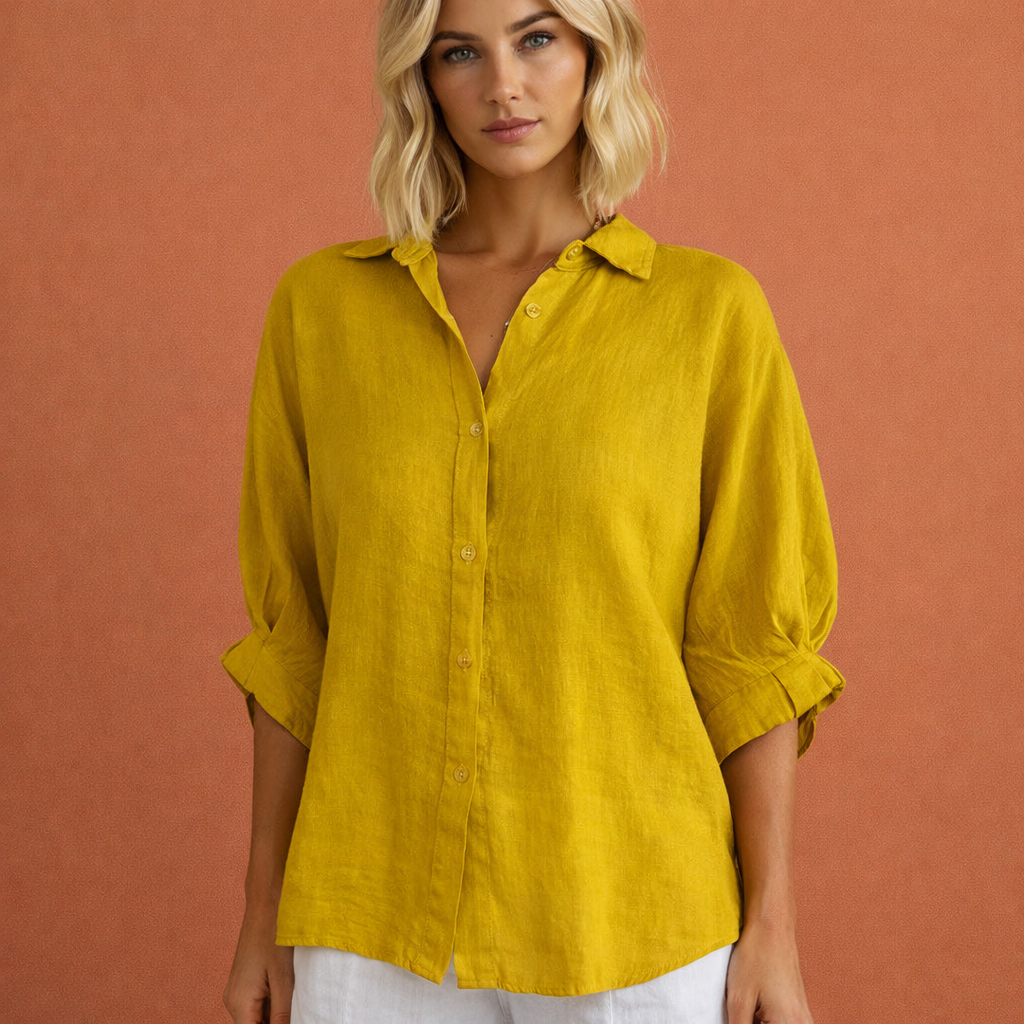 Blouse ample en lin pour femme avec manches retroussées