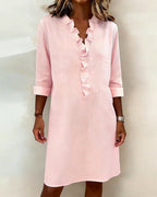 Robe droite en mélange de lin avec volants aérienne