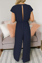 Combinaison Femme Dos Nu Col V Profond avec Jambes Amples et Poches
