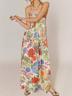 Robe maxi sans manches à imprimé floral en polyester