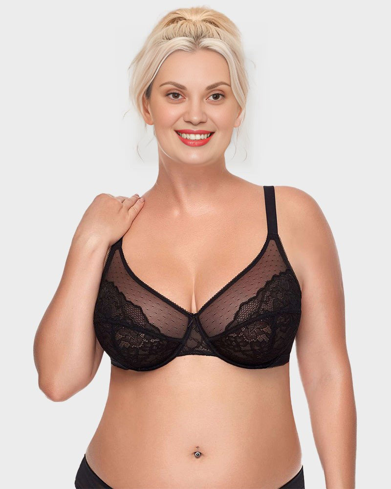 Soutien-gorge minimiseur en dentelle filet sans doublure à couverture intégrale