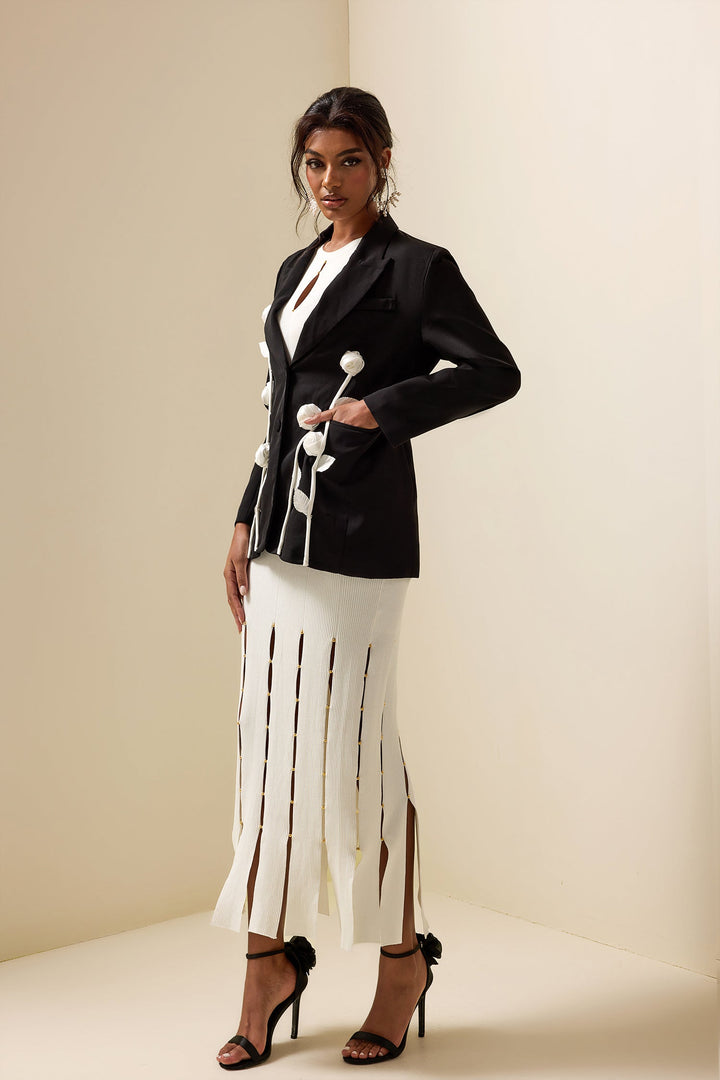 Veste Blazer à Manches Longues avec Contraste Fleuri