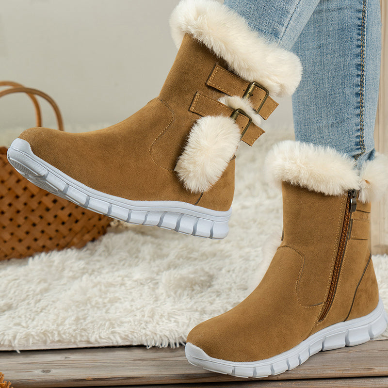Bottes d'hiver chics à bordure en fourrure avec détail boucle