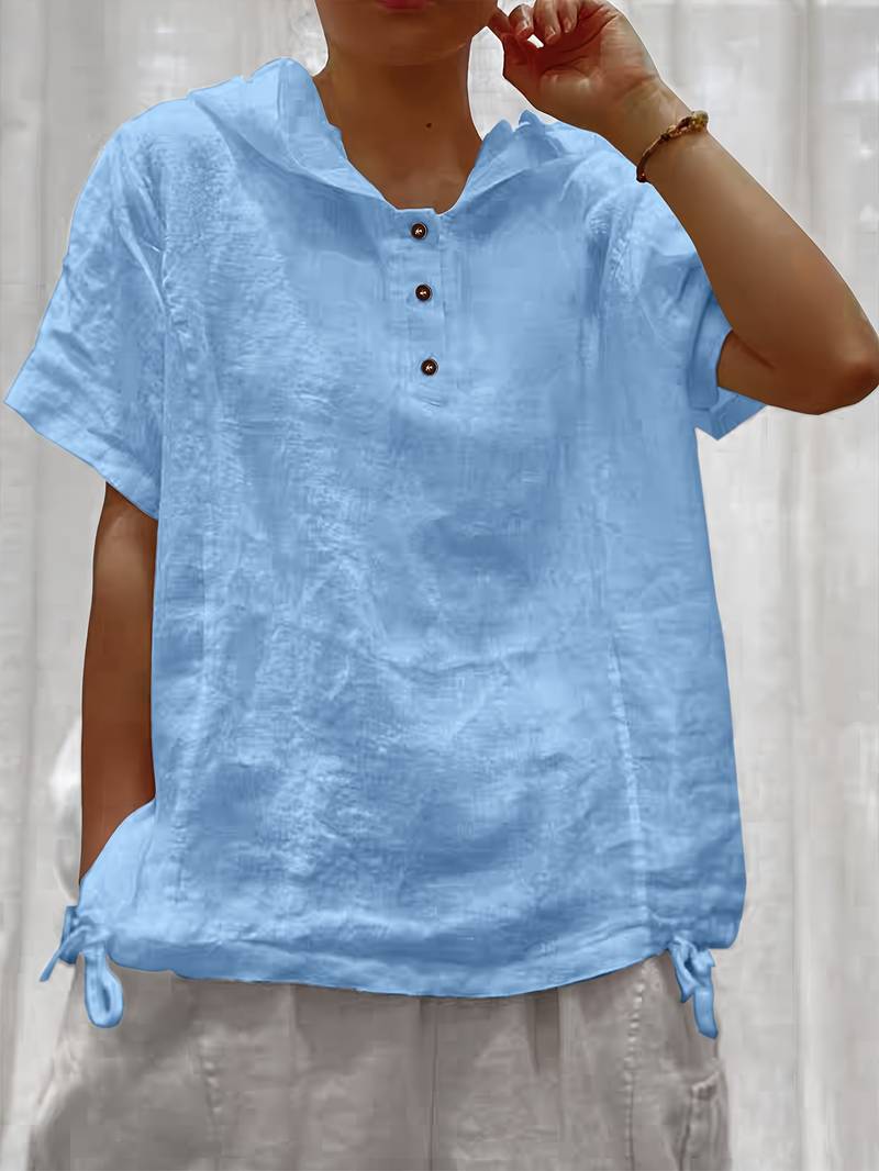 Sweat à capuche à manches courtes texturé ample avec patte de boutonnage