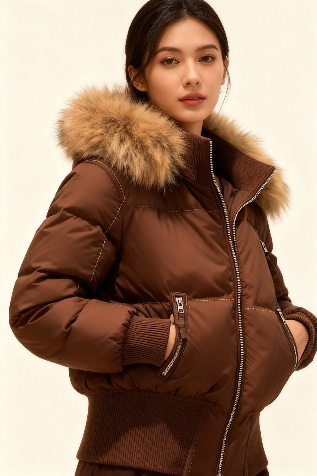 Veste d'hiver matelassée légère avec capuche amovible