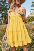 Robe courte décontractée ample sans manches à col en V uni