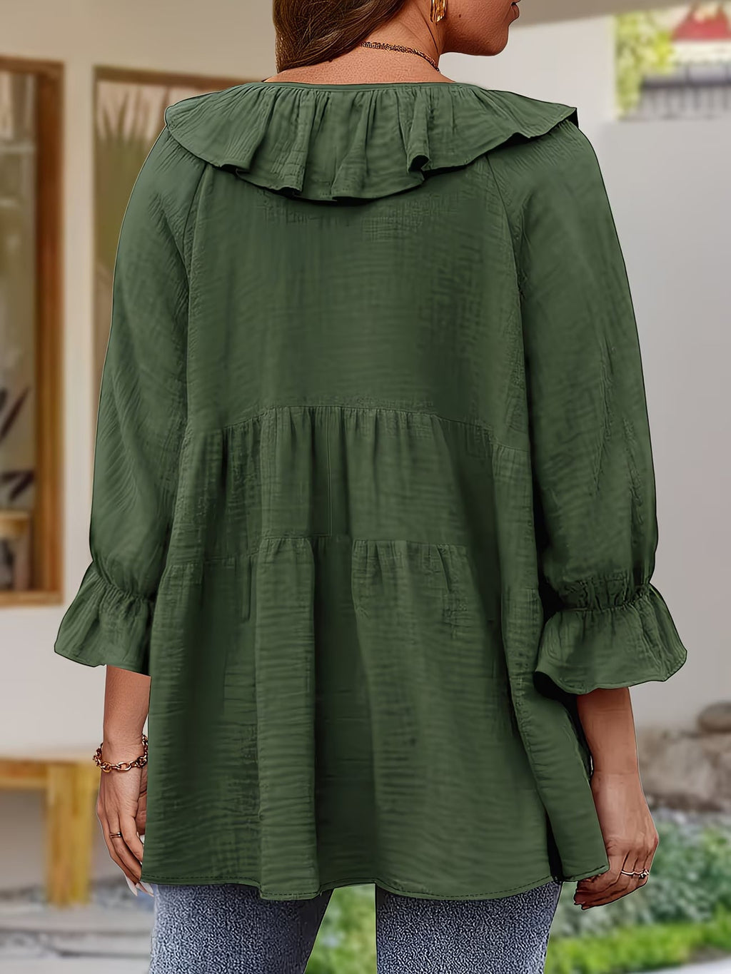 Blouse Femme Élégante à Col Volanté
