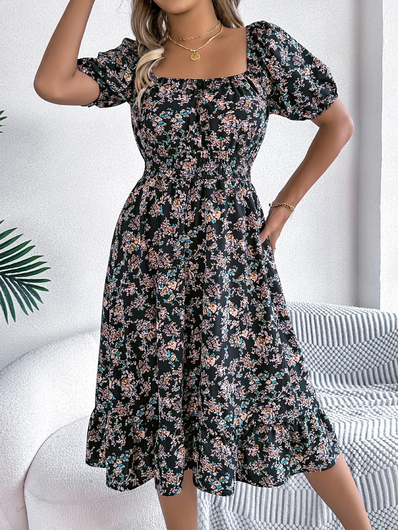 Sophie Paris | Robe mi-longue de plage à imprimé floral 3D