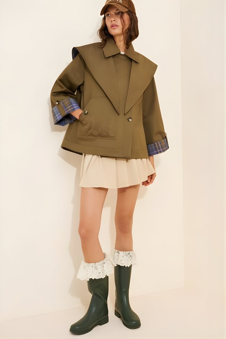 Trench-coat court réversible – Style superposé chic