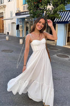 Robe longue blanche en polyester longueur cheville