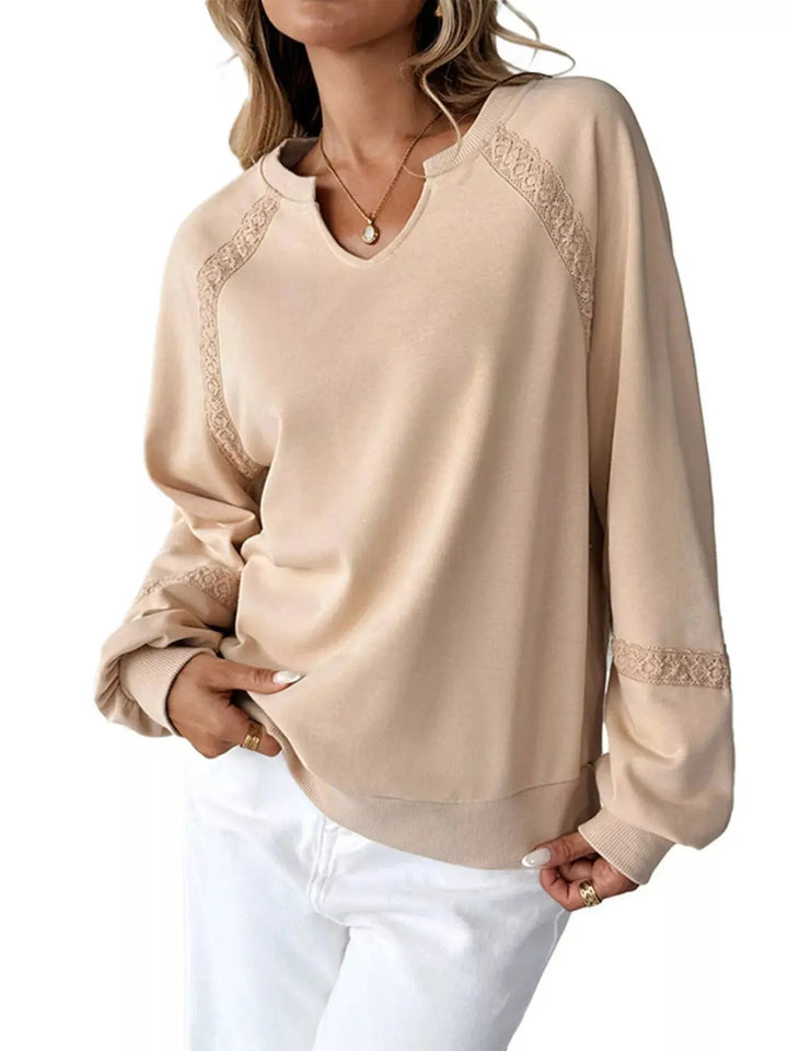 Sweatshirt Douillet à Détails en Dentelle pour un Look Chic Décontracté