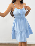 Robe d'été sans manches à volants avec taille à cordon réglable