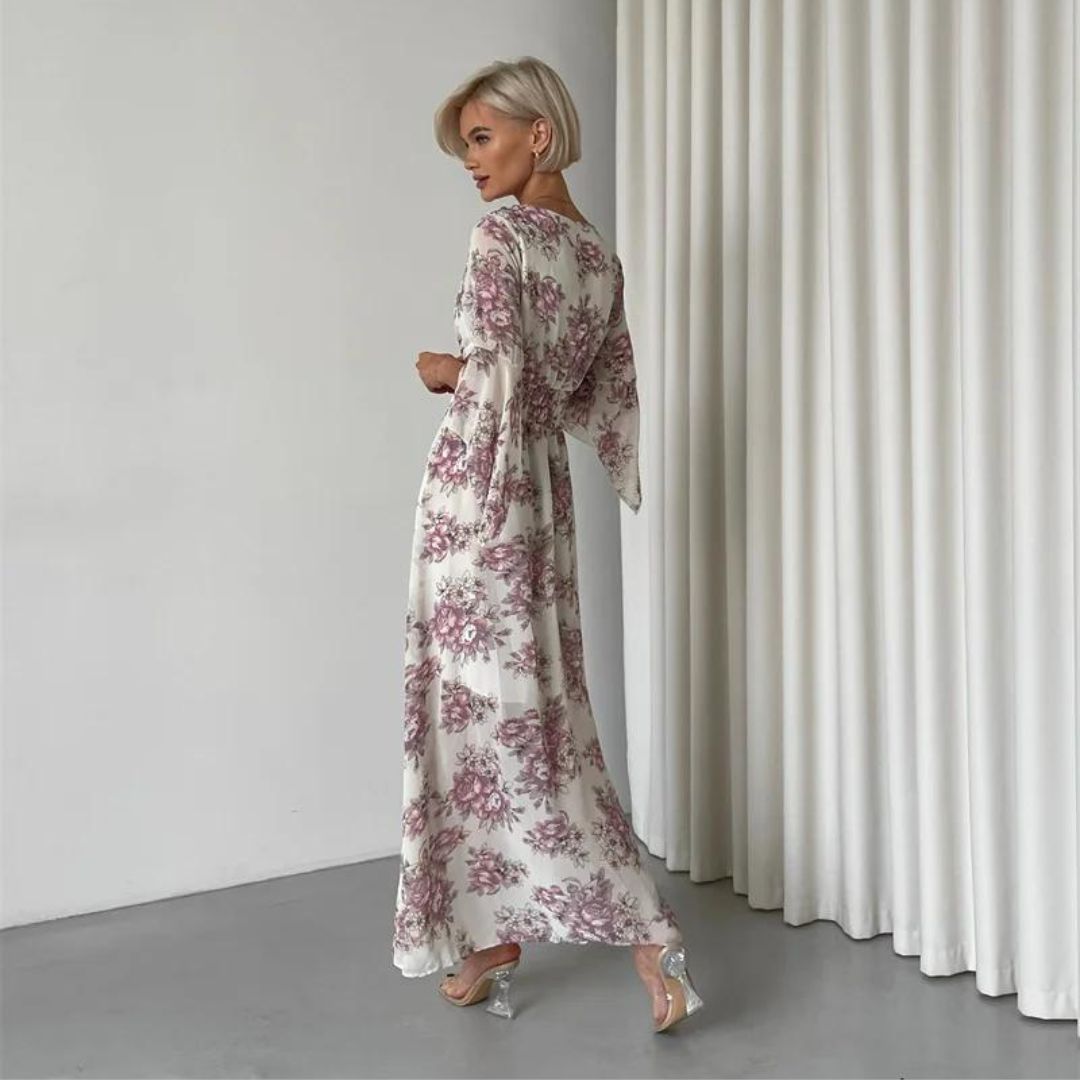 Pauline Laurent® | Robe midi florale avec décolleté en V