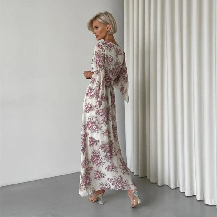 Pauline Laurent® | Robe midi florale avec décolleté en V