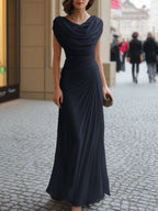 Robe maxi drapée à col bénitier plissée pour femmes