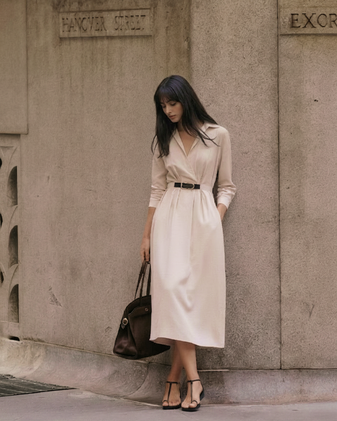 Robe midi bohème en mélange de coton beige