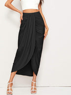 Jupe mi-longue drapée taille haute