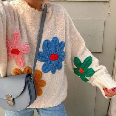 Pull en tricot floral élégant pour des superpositions automnales stylées