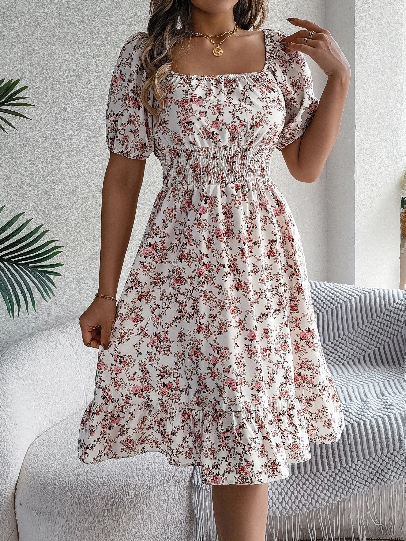 Sophie Paris | Robe mi-longue de plage à imprimé floral 3D
