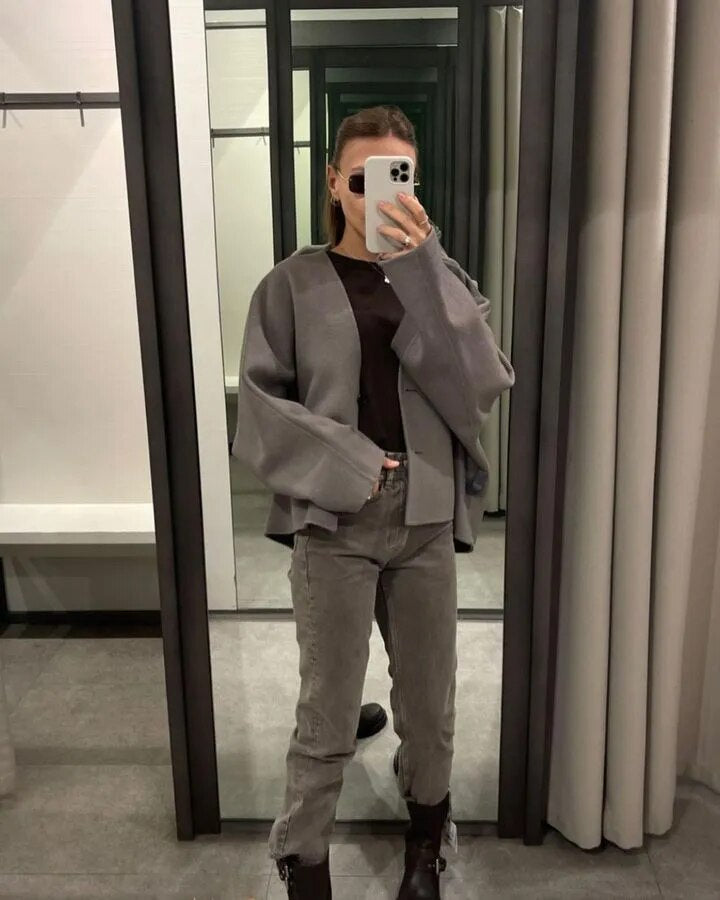 Manteau d'hiver douillet en mélange de laine