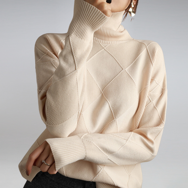 Pull à col roulé en tricot géométrique confortable