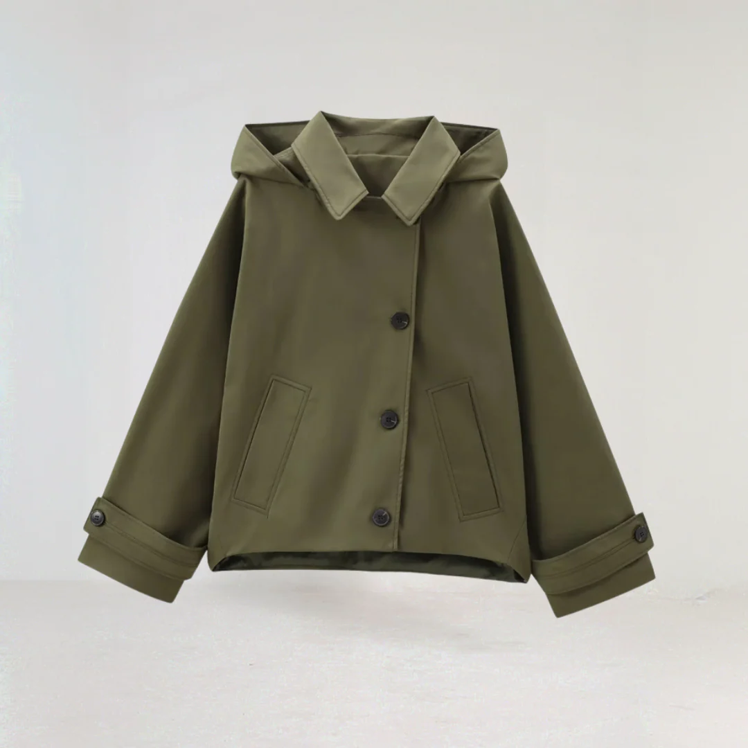 Trench-coat court à capuche chic pour femmes