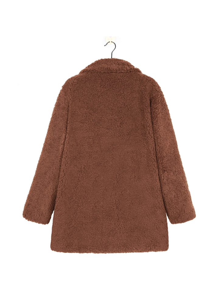 Manteau Court en Peluche Teddy Douillet avec Col Revers
