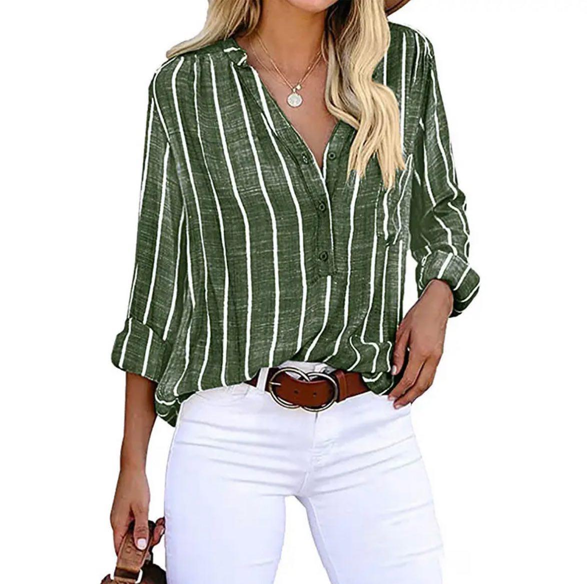 Blouse décontractée à rayures pour femmes