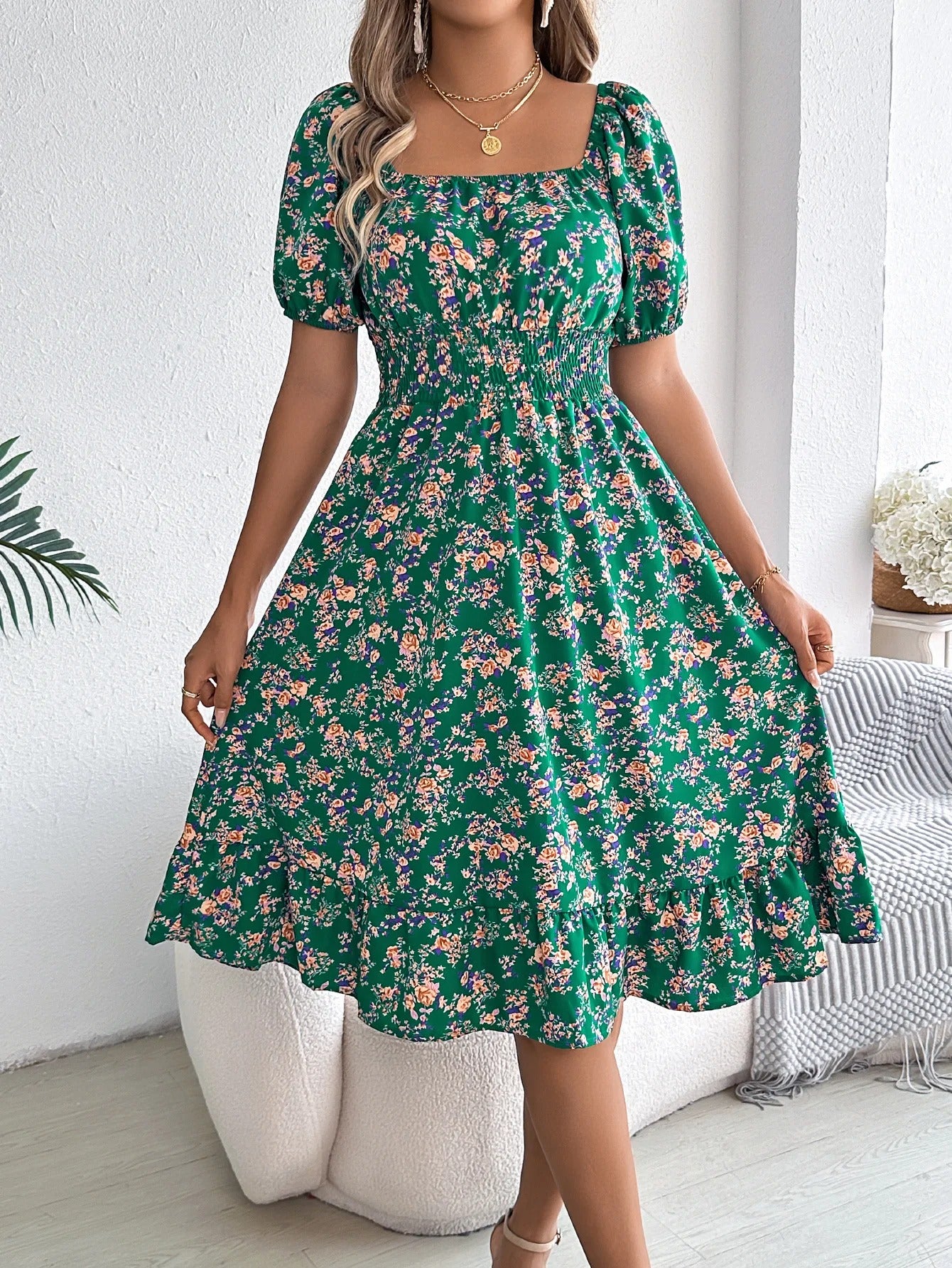 Sophie Paris | Robe mi-longue de plage à imprimé floral 3D