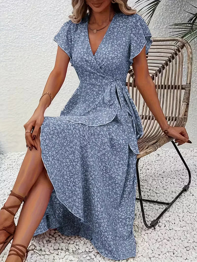 Robe portefeuille à imprimé floral avec décolleté en V