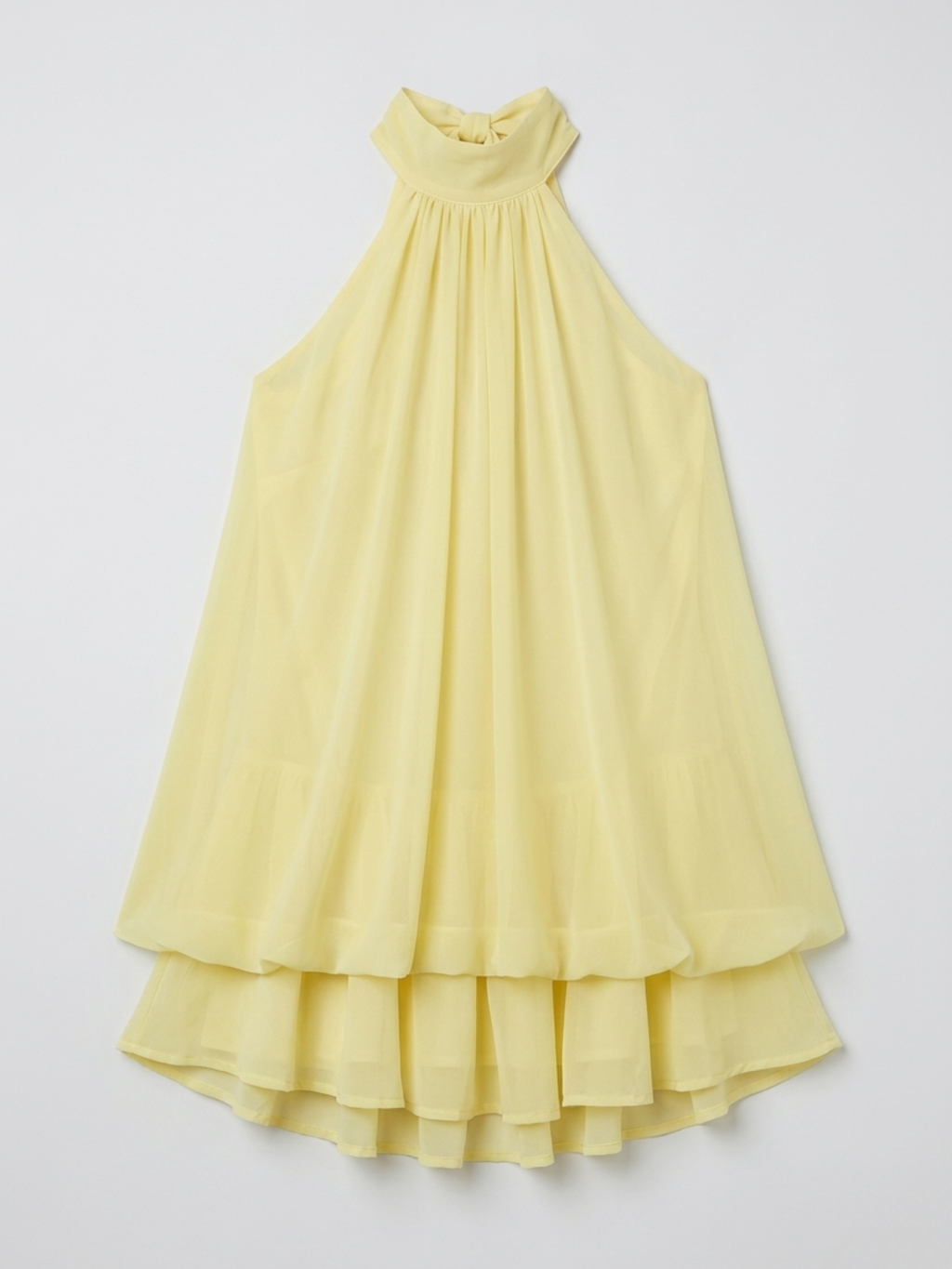 Robe mini sans manches à col licou pour femme avec ourlet à double volant