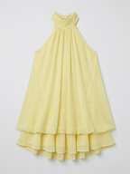 Robe mini sans manches à col licou pour femme avec ourlet à double volant