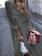Sophie Paris | Robe longue en jacquard à pois transparents manches longues