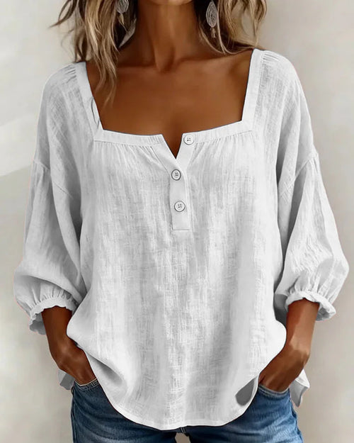 Blouse en coton à encolure carrée et manches longues