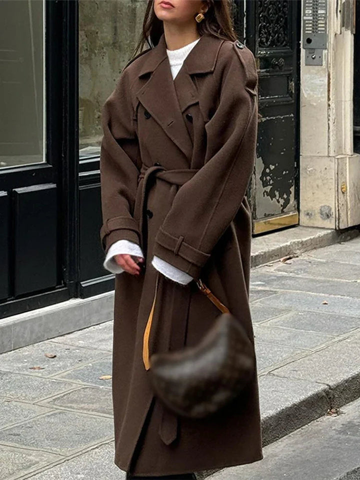 Manteau maxi ceinturé réversible avec col à revers