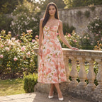 Robe midi fleurie pour femmes, idéale pour les invitées de mariage